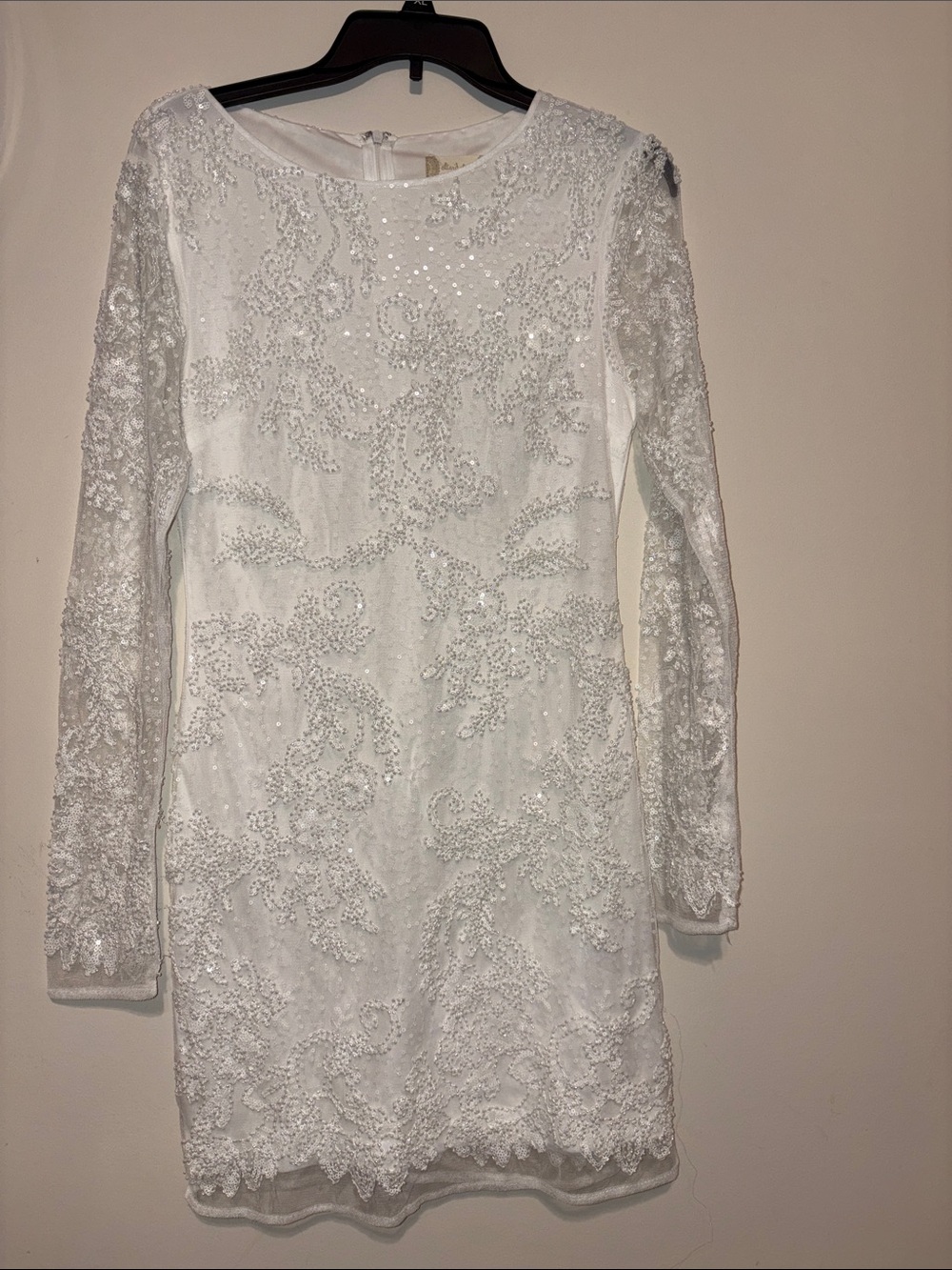 Altar’d State White Beaded Lace Long-Sleeve short Dress large bride to be